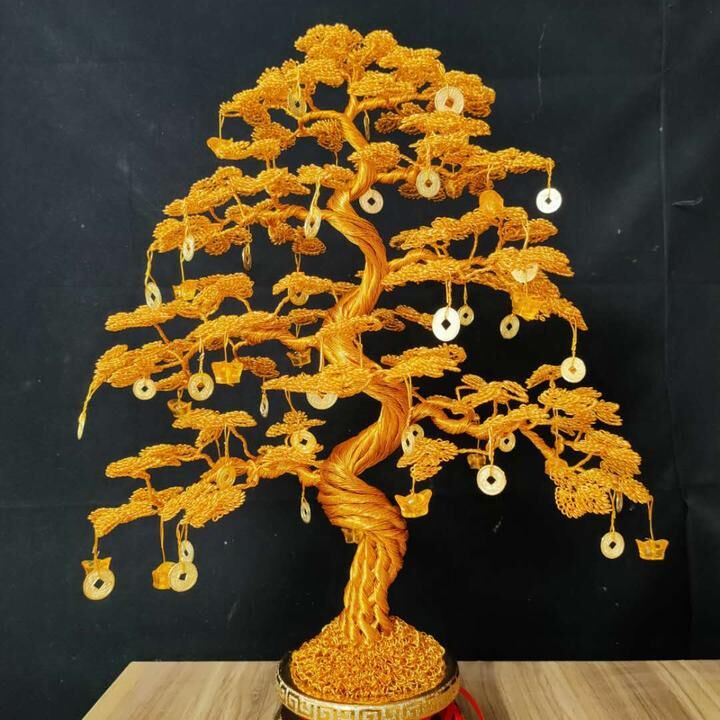 手工銅絲編織發財樹車龍鋁鐵絲搖錢樹制作工藝品串珠店鋪孔雀擺件