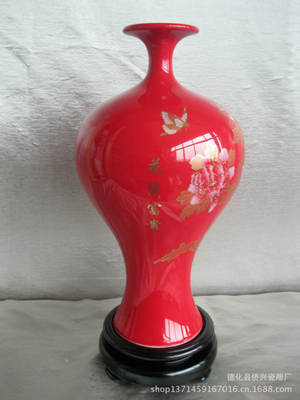 【中國紅牡丹美人瓶 陶瓷 全手工水墨畫 陶瓷花瓶 禮品 工藝品】價(jià)格,廠家,圖片,陶瓷工藝品,德化縣僑興瓷雕廠-